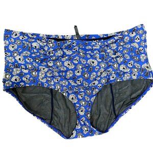 Torrid 5X Skull Day of The Dead Print High-Waist Swim Bottom — Blue Ruched Retro